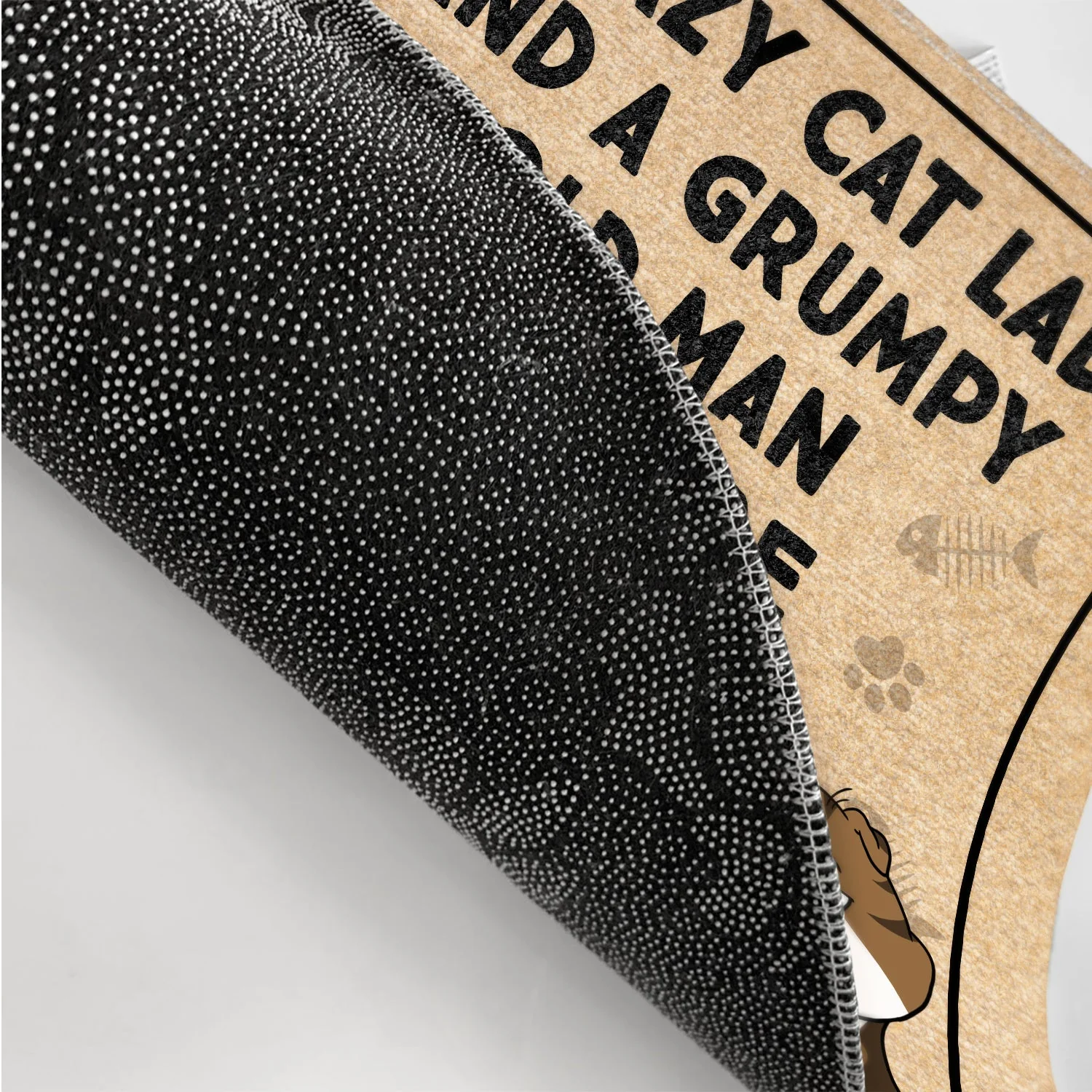 A Crazy Cat Lady And A Grumpy Old Man Live Here Funny Cartoon Cat - Gift For Cat Lovers, Couples - Personalized Doormat - Image 3