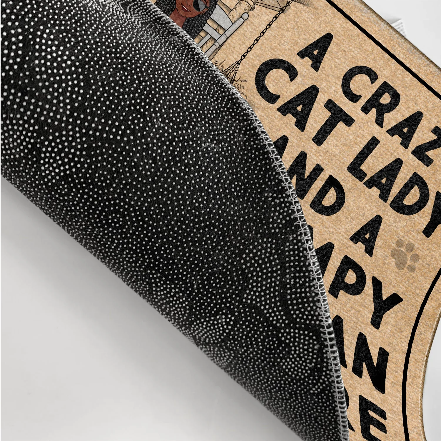 A Crazy Cat Lady And Her Grumpy Old Man Live Here - Home Decor For Couples, Pet Lovers - Personalized Doormat - Image 3