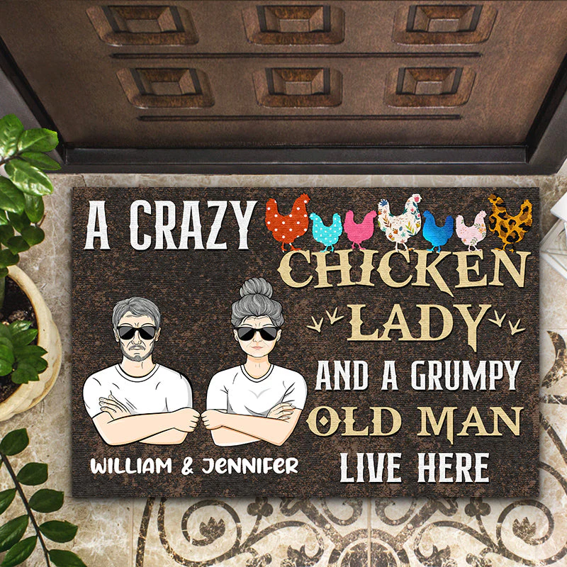 A Crazy Chicken Lady Live Here Farm Chicken - Personalized Custom Doormat - Image 2