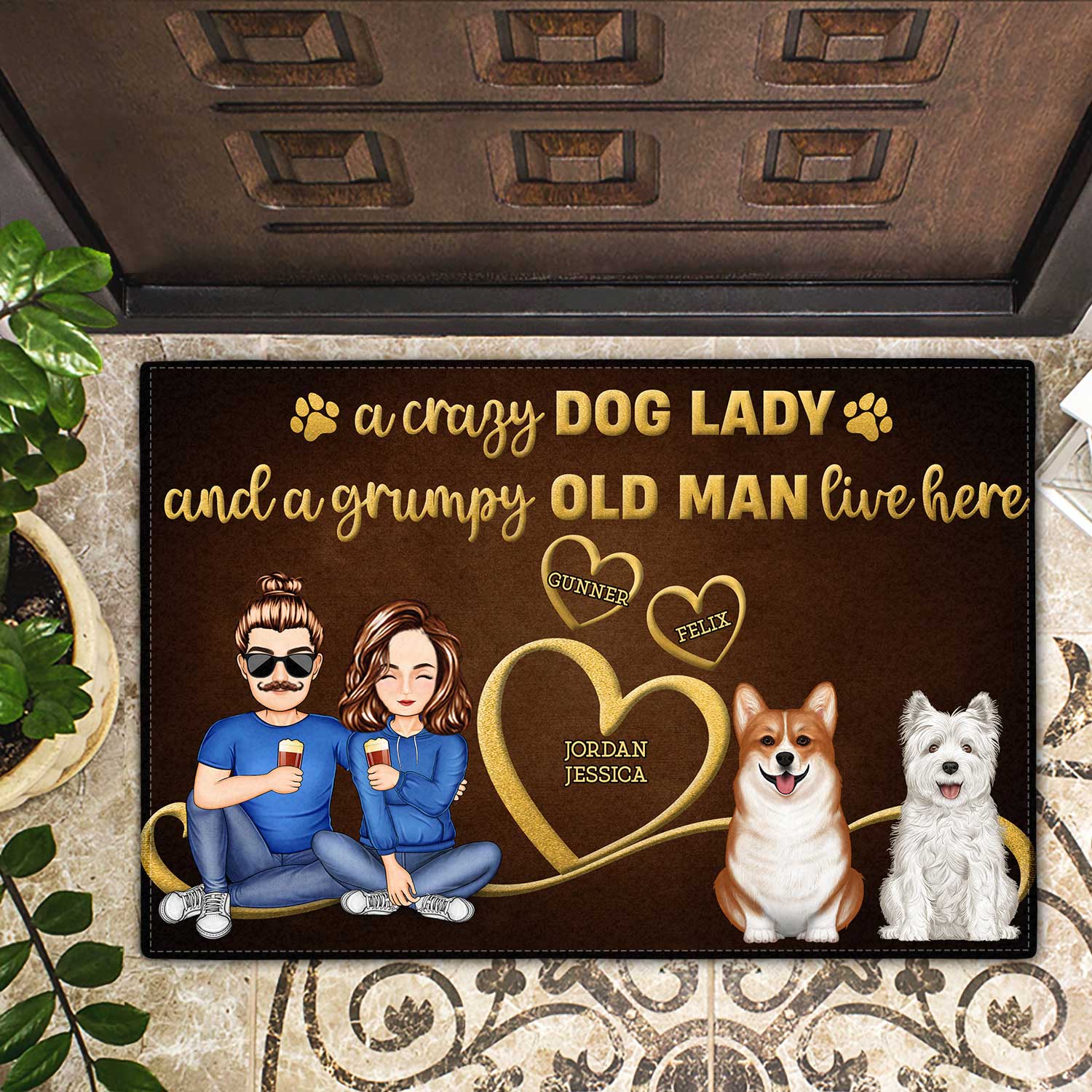 A Crazy Dog Lady & A Grumpy Old Man Live Here - Home Decor Gift For Dog Lovers - Personalized Doormat - Image 2