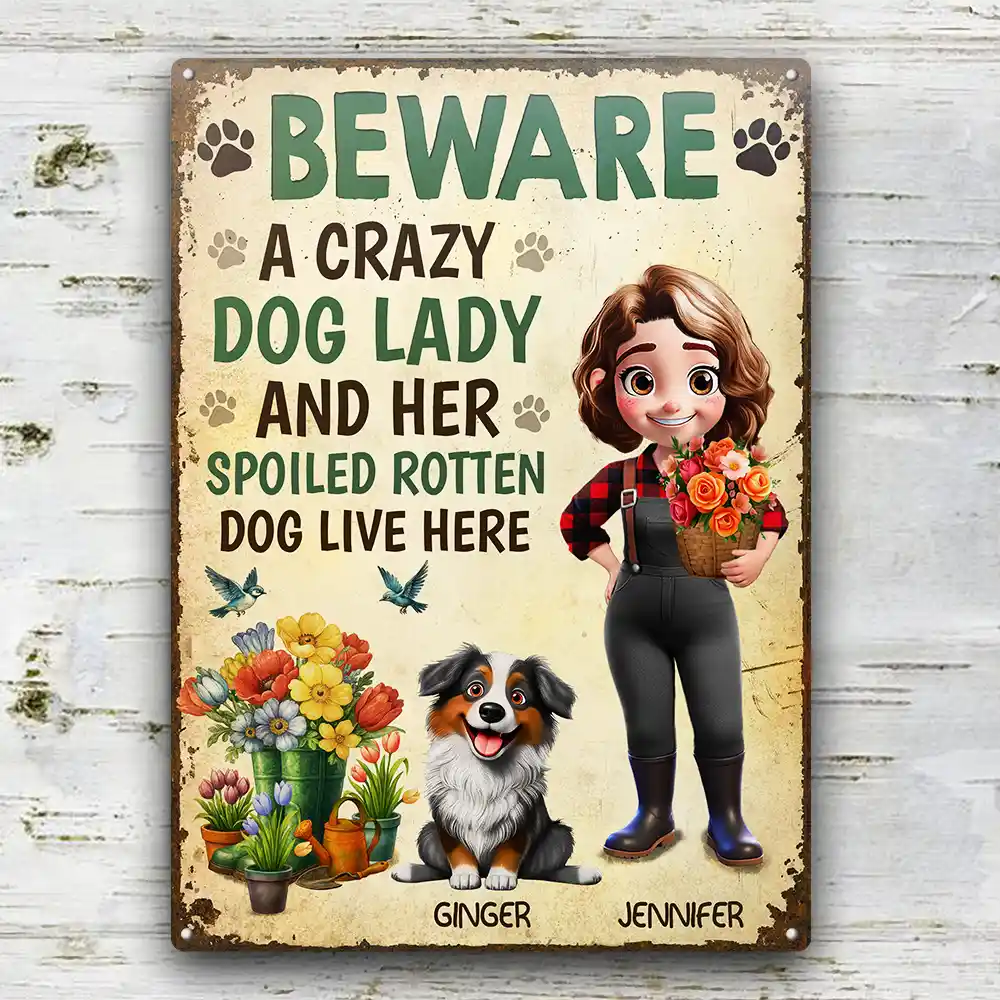 A Crazy Dog Lady And Her Dogs Live Here - Personalized Classic Metal Signs - Image 2