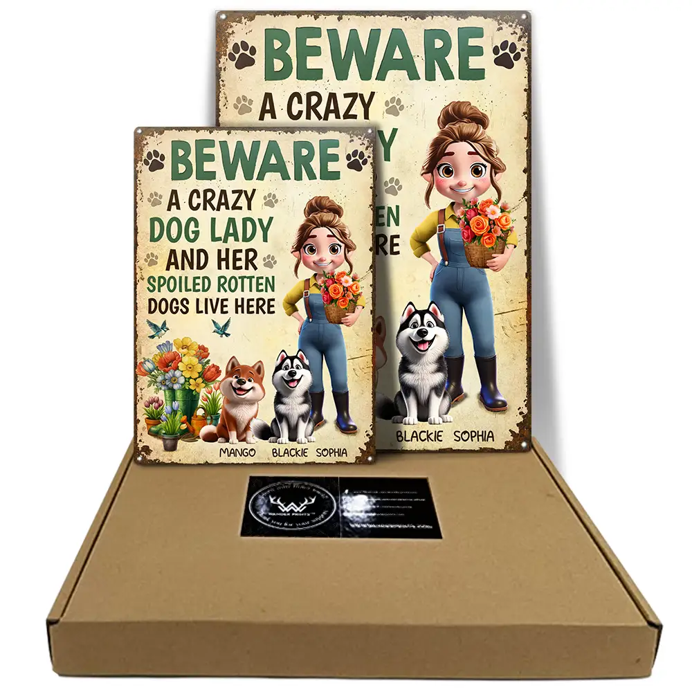 A Crazy Dog Lady And Her Dogs Live Here - Personalized Classic Metal Signs - Image 5