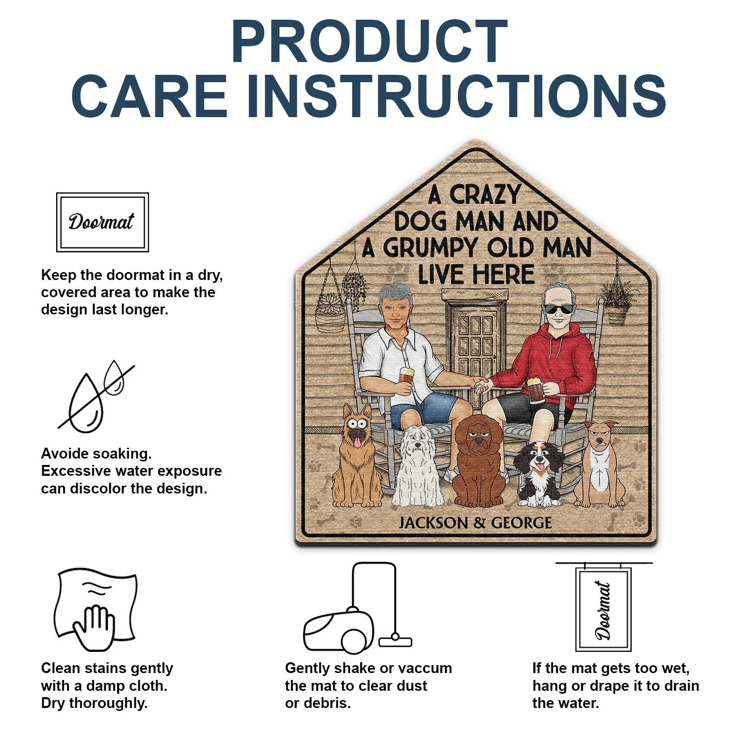 A Crazy Dog Lady And Her Grumpy Old Man Live Here - Gift For Couples, Pet Lovers And Family - Personalized Custom Shaped Doormat - Image 5