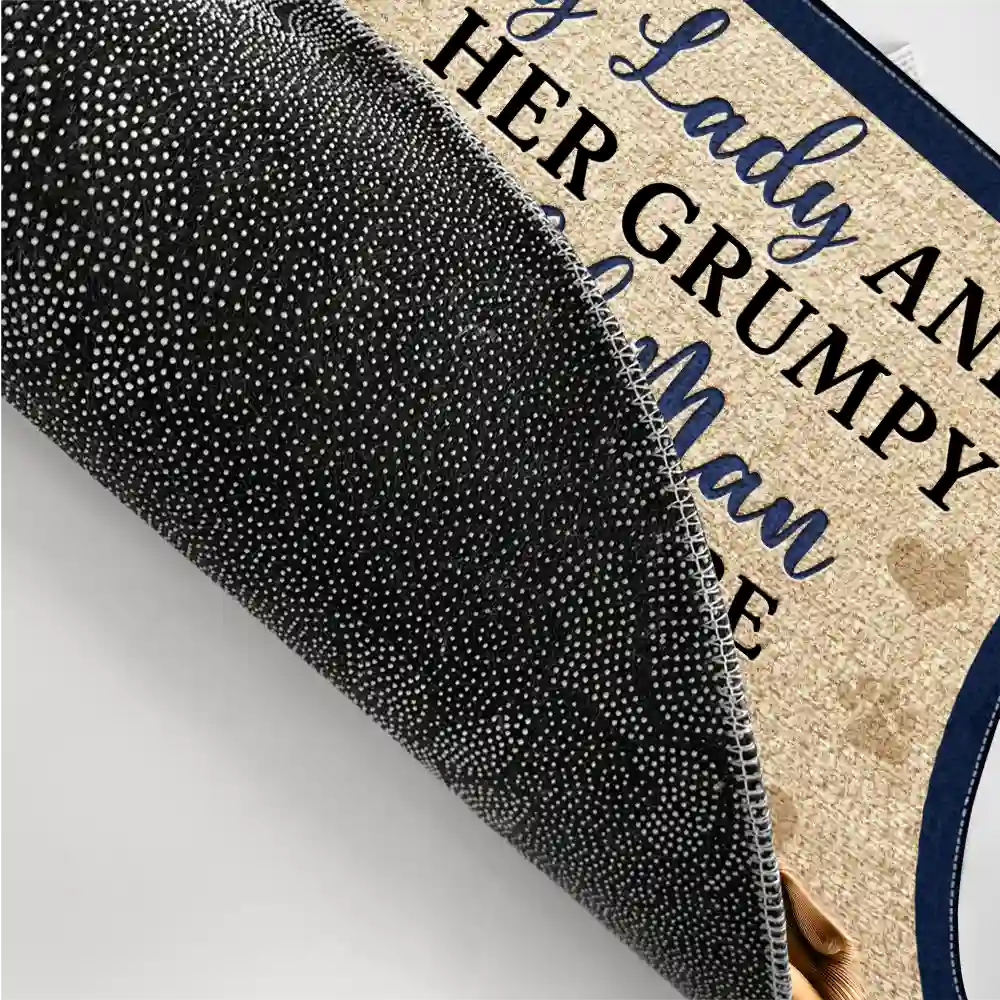 A Crazy Dog Lady And Her Grumpy Old Man Live Here New Version - Personalized Doormat - Image 3
