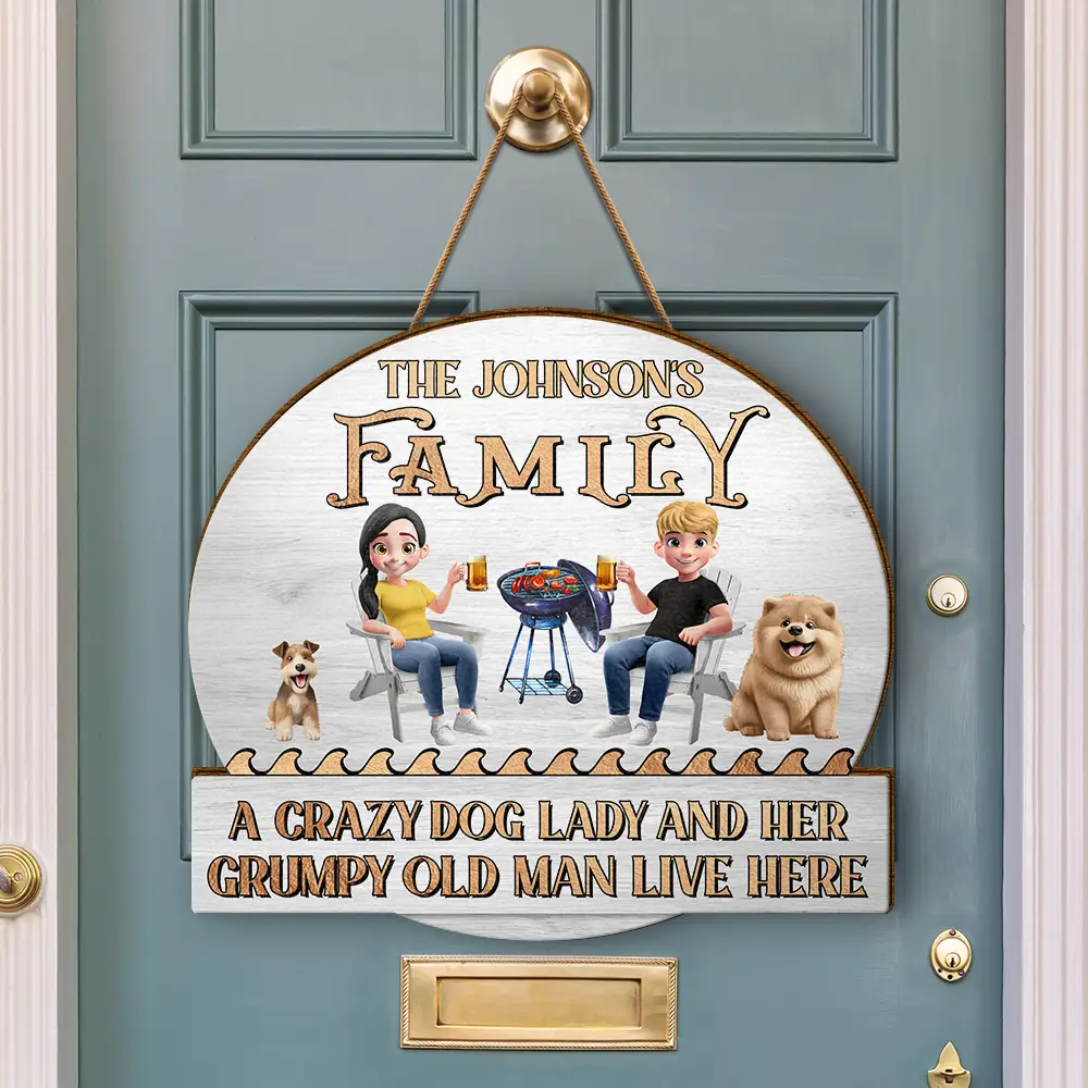 A Crazy Dog Lady & Her Grumpy Old Man Dog Couple - Personalized Custom Shaped Wood Sign - Image 3