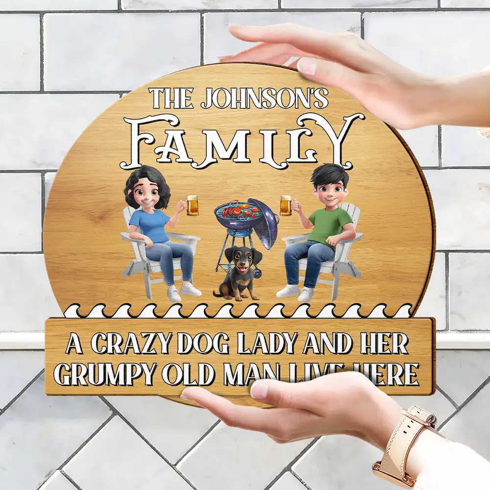 A Crazy Dog Lady & Her Grumpy Old Man Dog Couple - Personalized Custom Shaped Wood Sign - Image 4