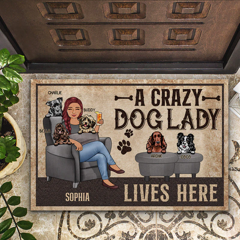 A Crazy Dog Lady Lives Here - Gift For Dog Mom - Personalized Custom Doormat - Image 2