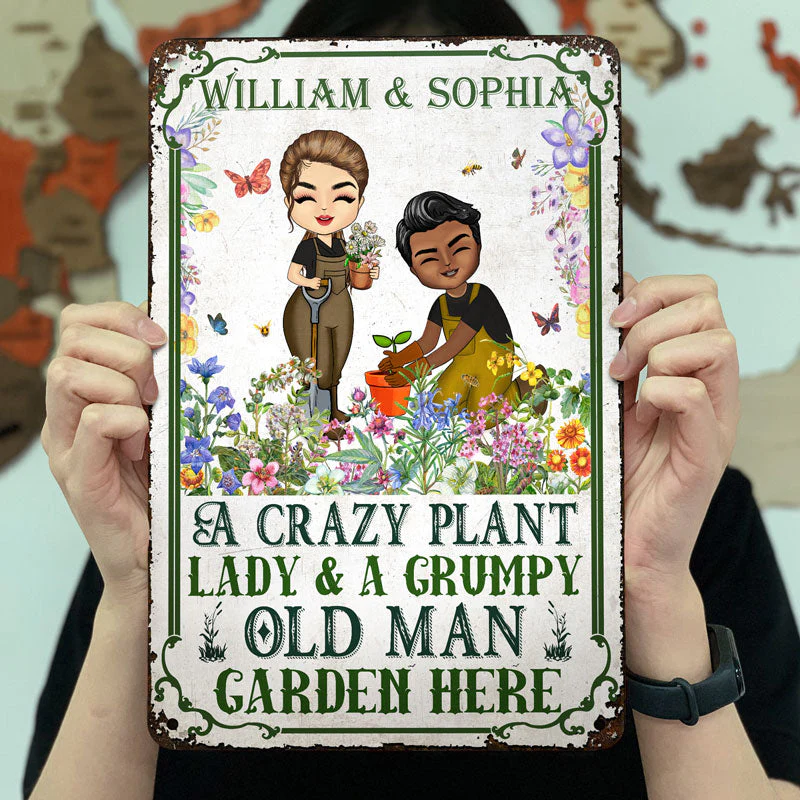 A Crazy Plant Lady Grumpy Old Man - Gift For Gardener - Personalized Custom Classic Metal Signs - Image 3