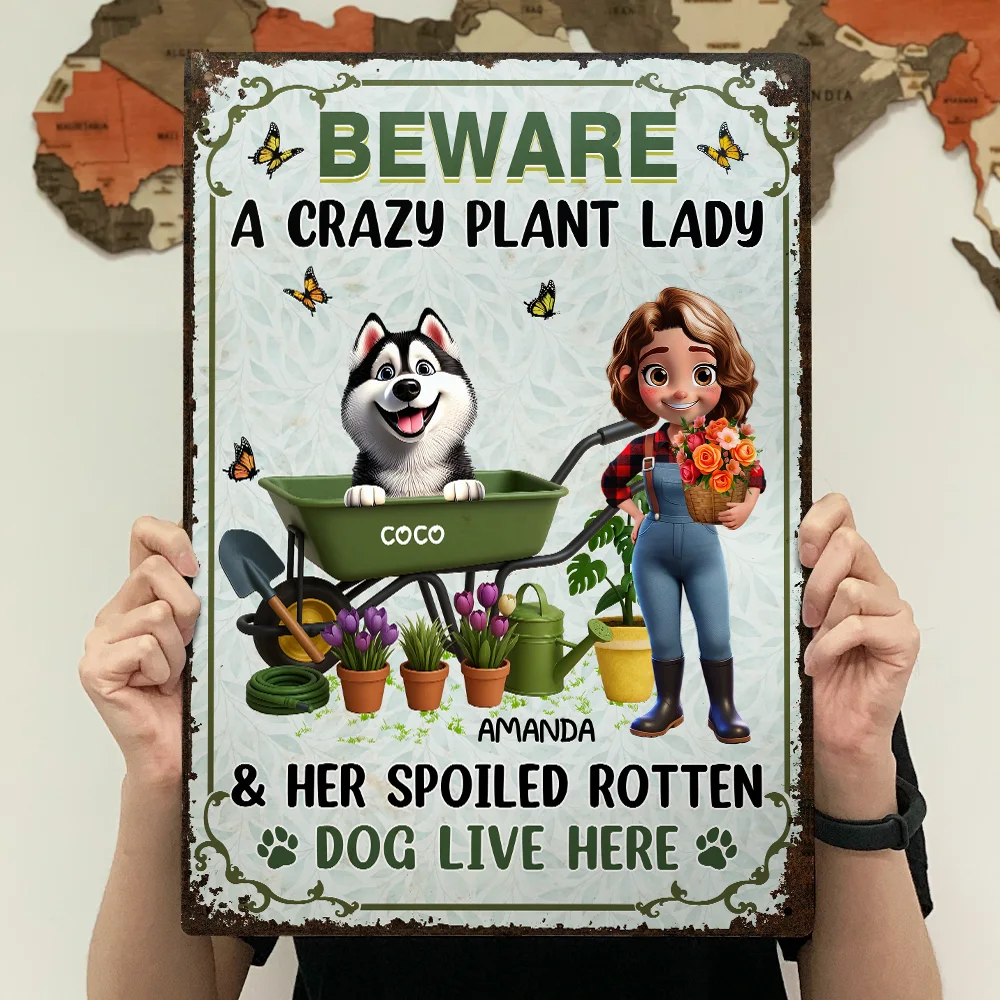 A Crazy Plant Lady & Her Spoiled Rotten Dogs 3D Effect - Personalized Classic Metal Signs - Image 4