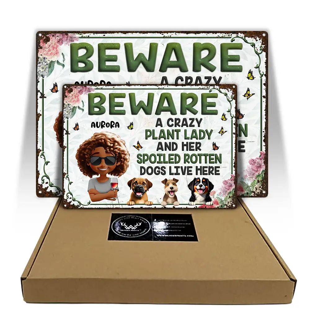 A Crazy Plant Lady & Her Spoiled Rotten Dogs Live Here Gardening - Personalized Classic Metal Signs - Image 3