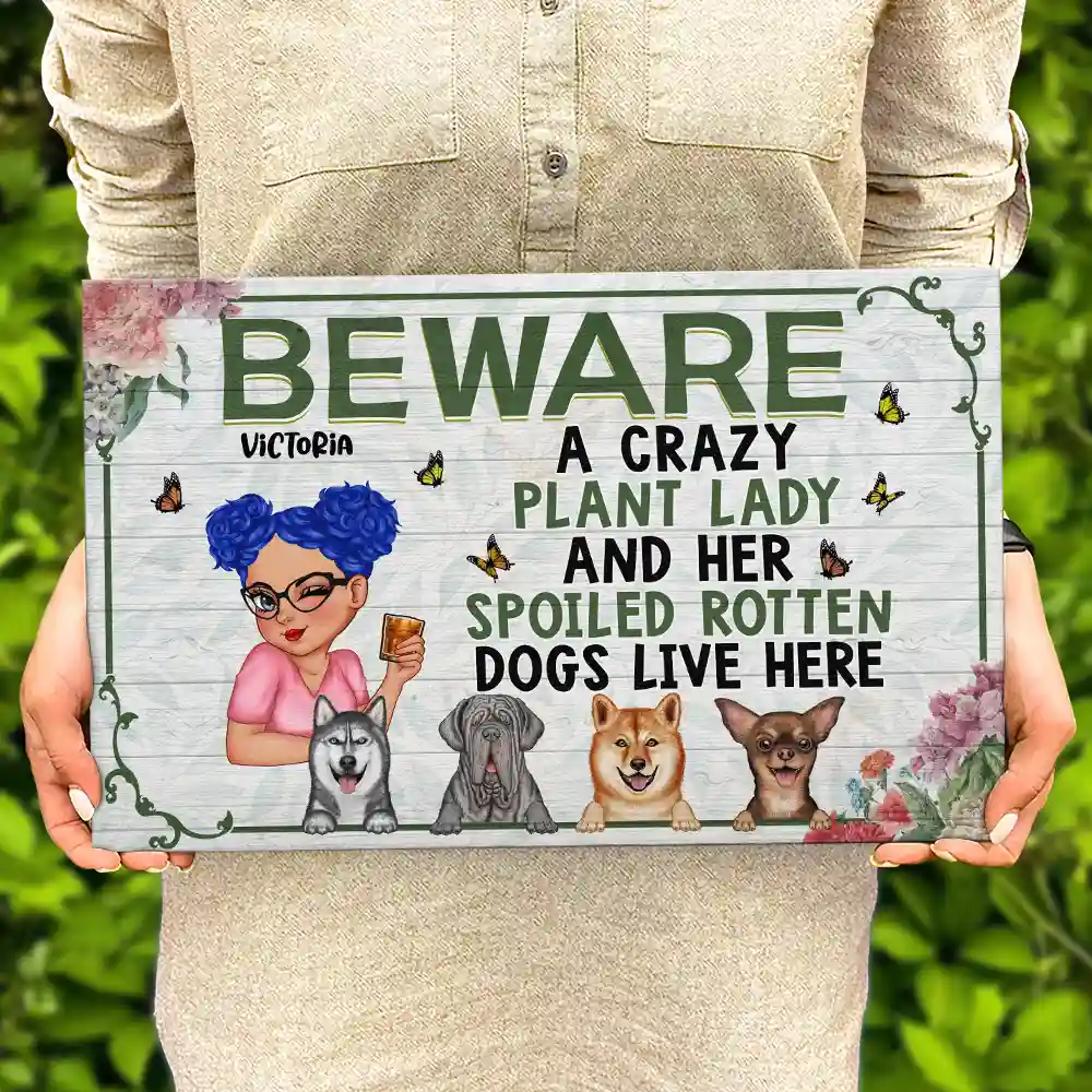 A Crazy Plant Lady & Her Spoiled Rotten Dogs Live Here - Personalized Wood Rectangle Sign - Image 4