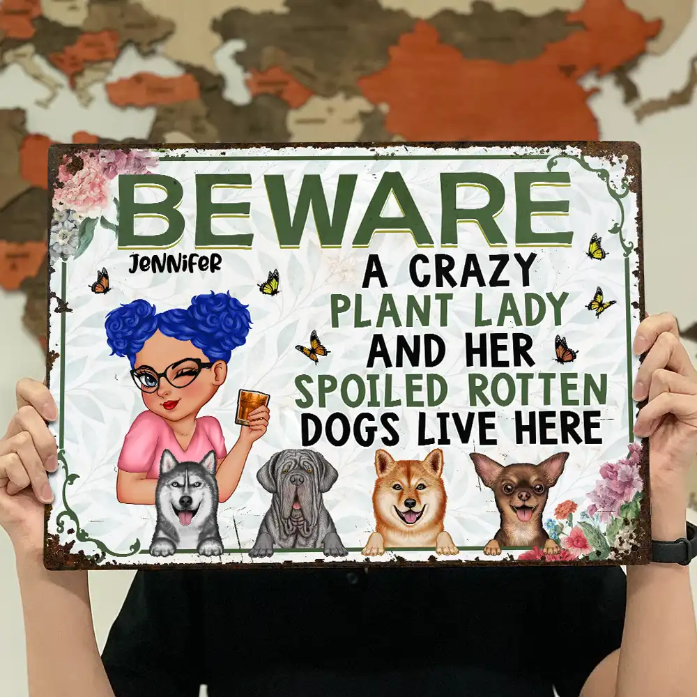 A Crazy Plant Lady & Her Spoiled Rotten Pets Live Here Dog Cat - Personalized Classic Metal Signs - Image 4