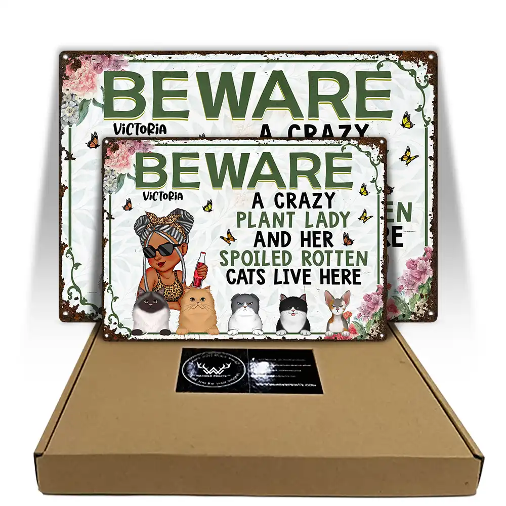 A Crazy Plant Lady & Her Spoiled Rotten Pets Live Here Dog Cat - Personalized Classic Metal Signs - Image 5