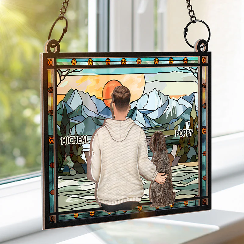 A Dad And His Dog A Bond That Can't Be Broken - Personalized Window Hanging Suncatcher Ornament - Image 3