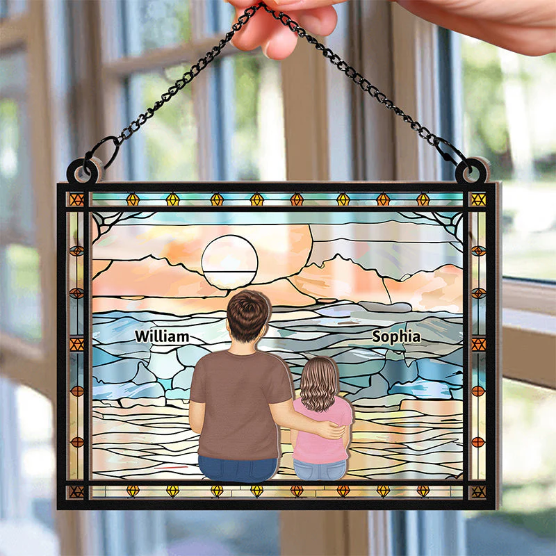 A Dad And His Kids A Bond That Can't Be Broken - Personalized Window Hanging Suncatcher Ornament - Image 2