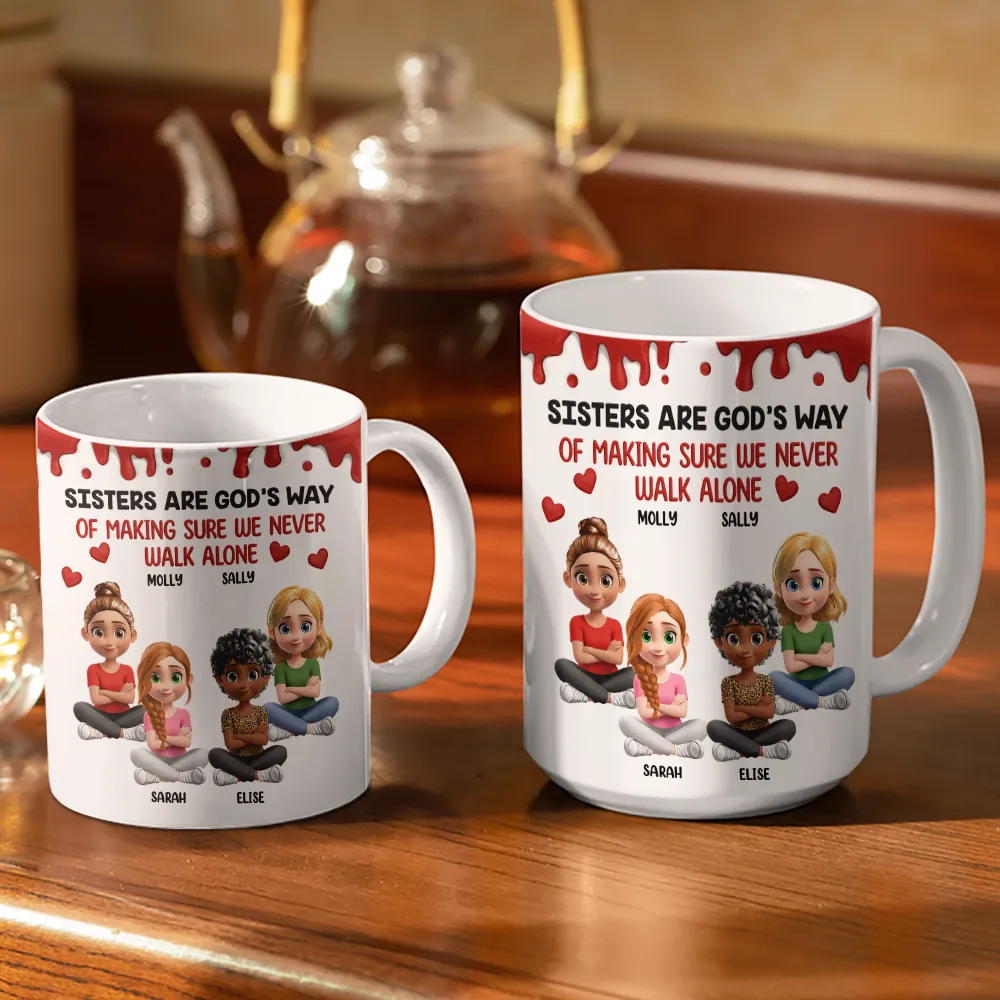 A Friend Is God's Way Of Making Sure We Never Walk Alone 3D Effect - Personalized White Edge-to-Edge Mug - Image 3
