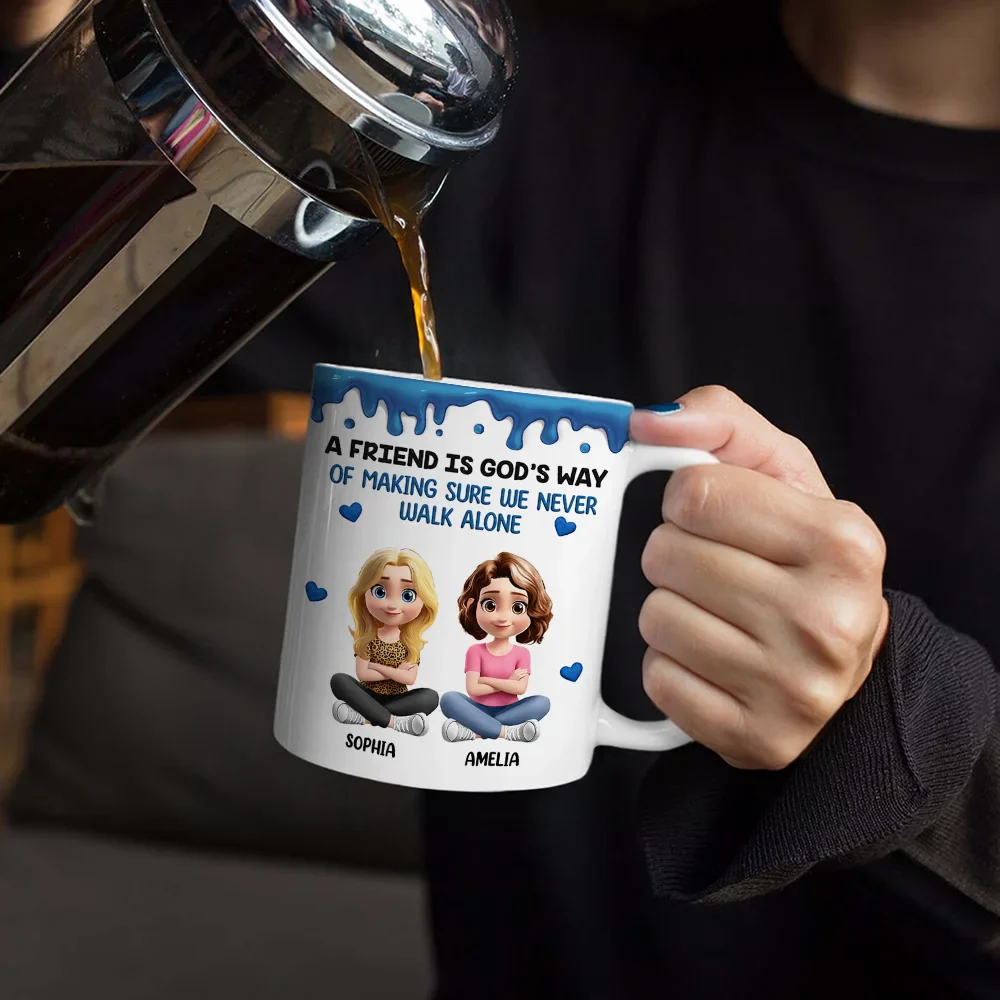 A Friend Is God's Way Of Making Sure We Never Walk Alone 3D Effect - Personalized White Edge-to-Edge Mug - Image 4