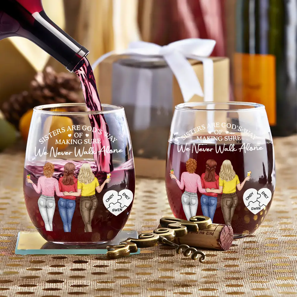 A Friend Is God's Way Of Making Sure We Never Walk Alone - Personalized Stemless Wine Glass - Image 3