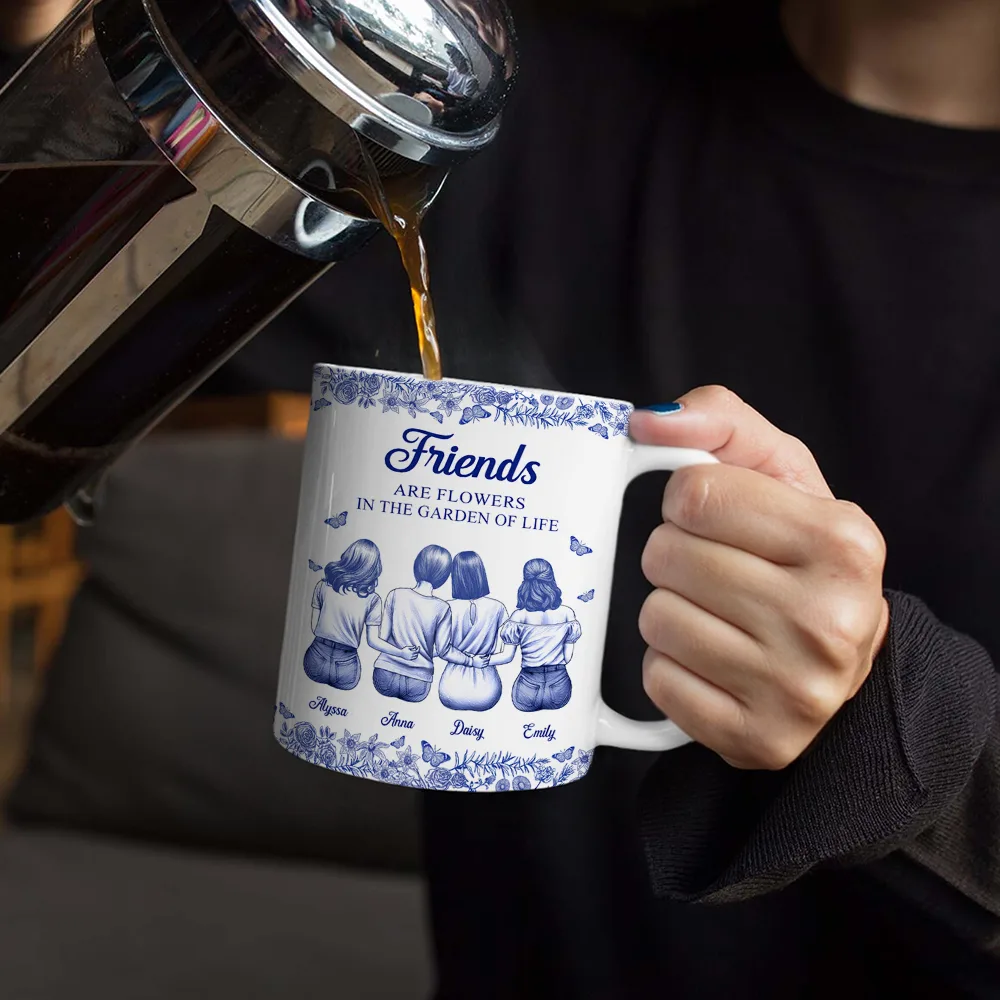 A Friend Is God's Way Toile Pattern - Personalized White Edge-to-Edge Mug - Image 4