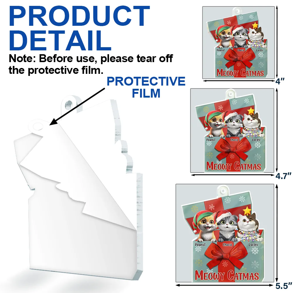 A Gift Box Of Cat 3D Effect Cats Meowy Catmas - Personalized Custom Shaped Acrylic Ornament - Image 5