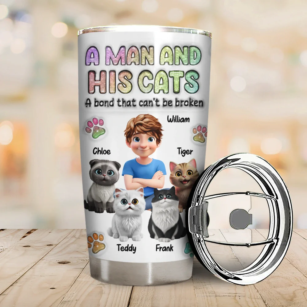 A Girl And Her Cat - 3D Inflated Effect Printed Tumbler, Personalized Tumbler - Image 2