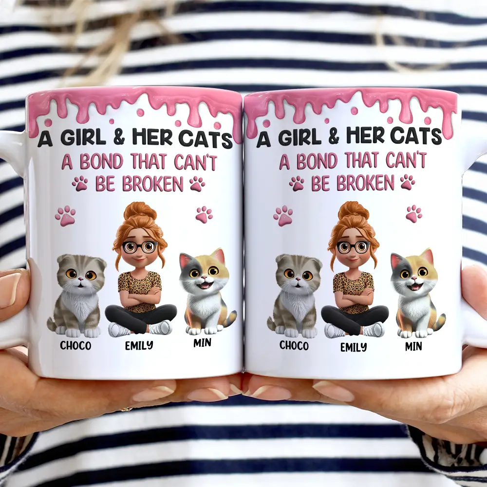 A Girl And Her Cat A Bond That Can't Be Broken - Personalized White Edge-to-Edge Mug - Image 2