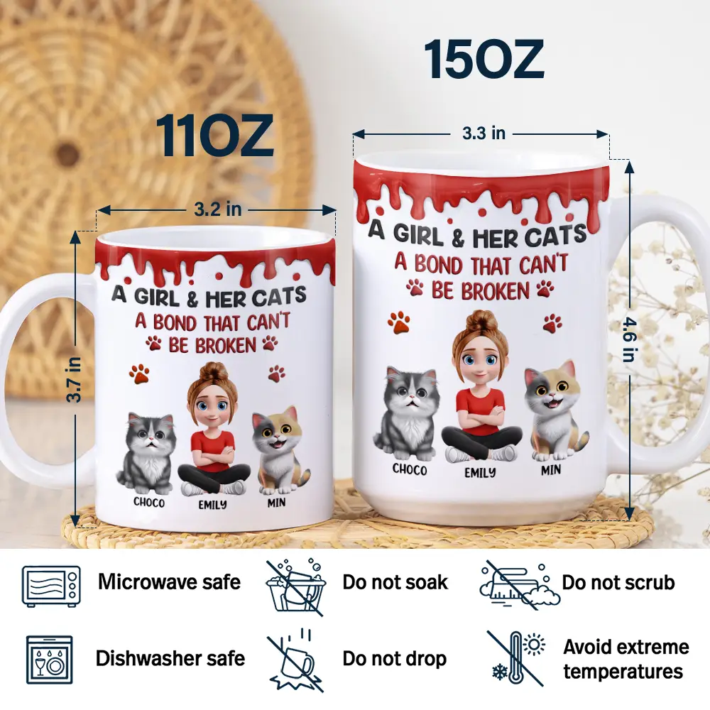 A Girl And Her Cat A Bond That Can't Be Broken - Personalized White Edge-to-Edge Mug - Image 5