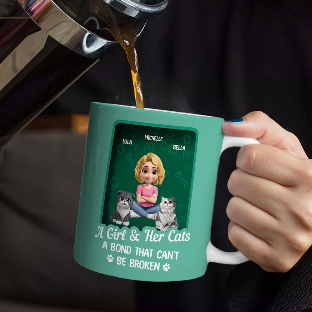 A Girl And Her Cat A Bond That Can't Be Broken Toy Box - Personalized White Edge-to-Edge Mug - Image 4