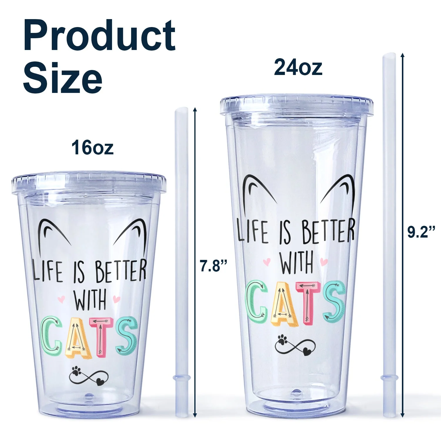 A Girl And Her Cats A Bond That Can't Be Broken - Gift For Cat Lovers - Personalized Acrylic Insulated Tumbler With Straw - Image 5
