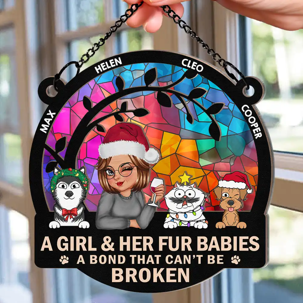A Girl And Her Cats A Bond That Can't Be Broken Turban Woman - Personalized Window Hanging Suncatcher Ornament - Image 2