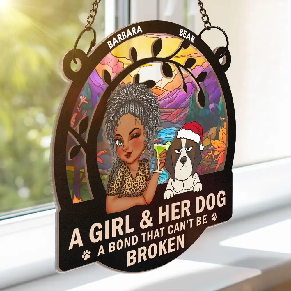 A Girl And Her Cats A Bond That Can't Be Broken Turban Woman - Personalized Window Hanging Suncatcher Ornament - Image 3