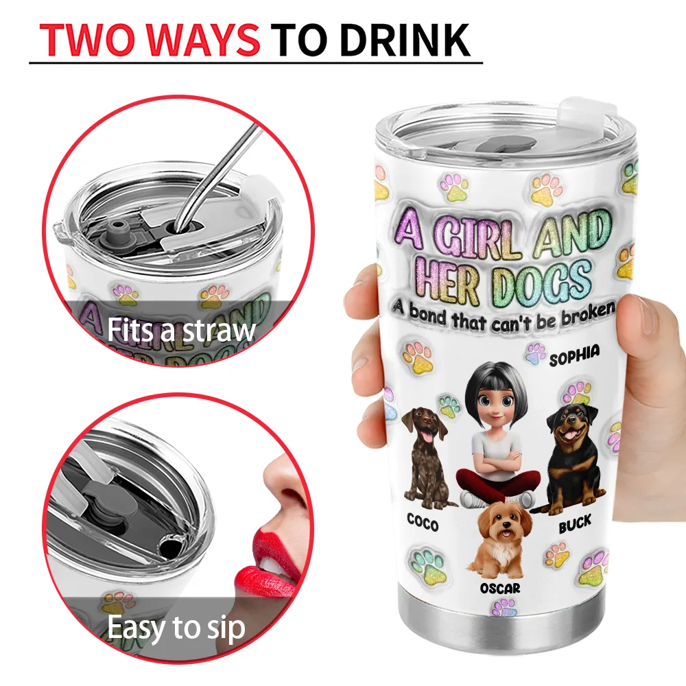 A Girl And Her Dog - 3D Inflated Effect Printed Tumbler, Personalized Tumbler - Image 5