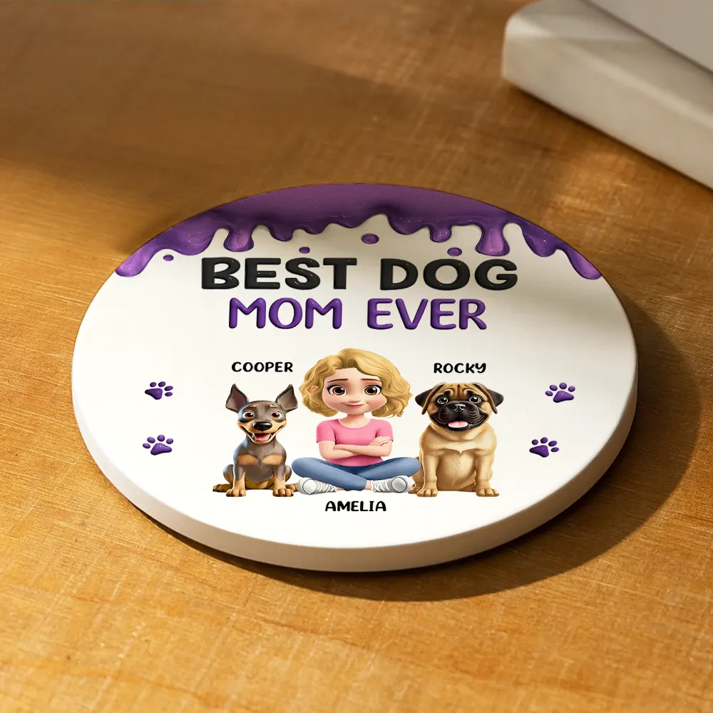 A Girl And Her Dog A Bond That Can't Be Broken - Personalized Ceramic Coaster - Image 2