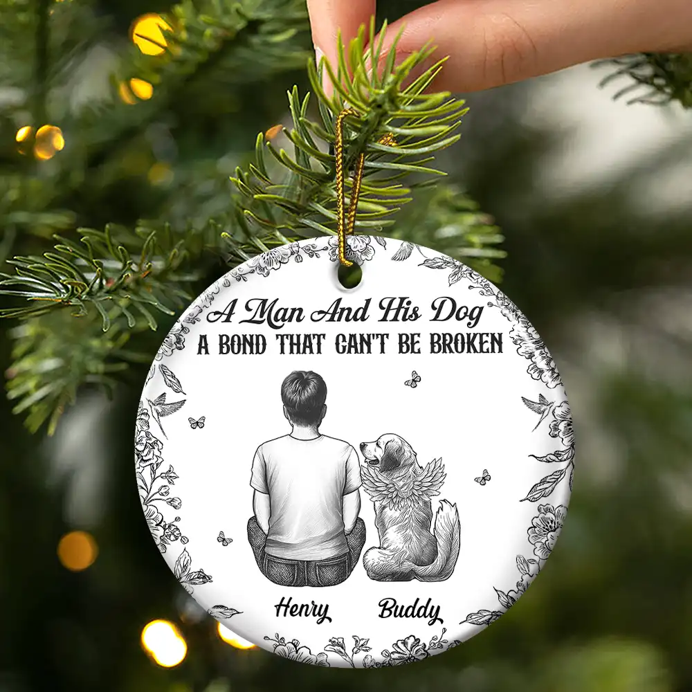 A Girl And Her Dog A Bond That Can't Be Broken - Personalized Circle Ceramic Ornament - Image 3