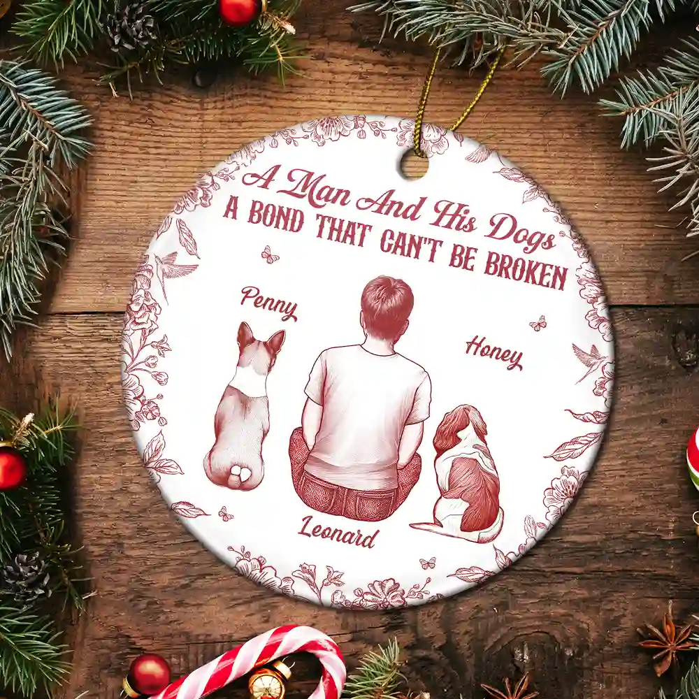 A Girl And Her Dog A Bond That Can't Be Broken - Personalized Circle Ceramic Ornament - Image 5
