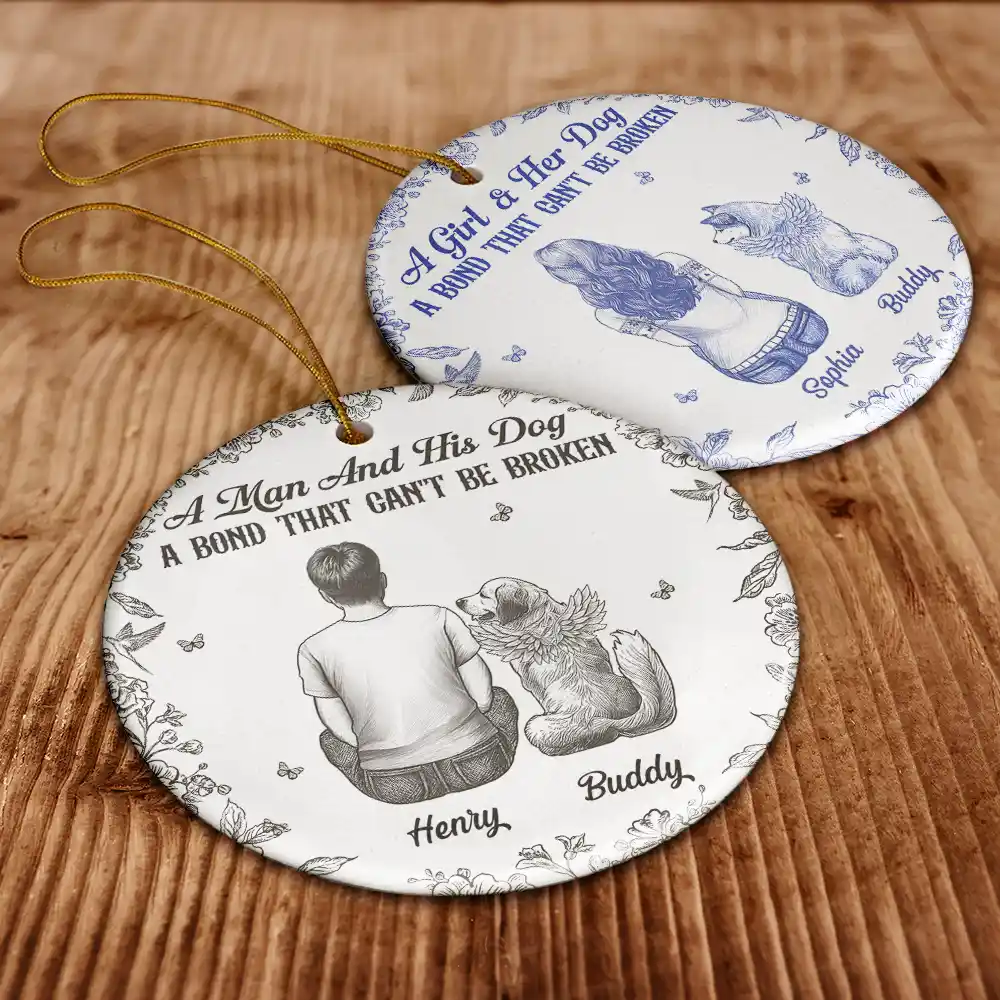 A Girl And Her Dog A Bond That Can't Be Broken - Personalized Circle Ceramic Ornament - Image 6
