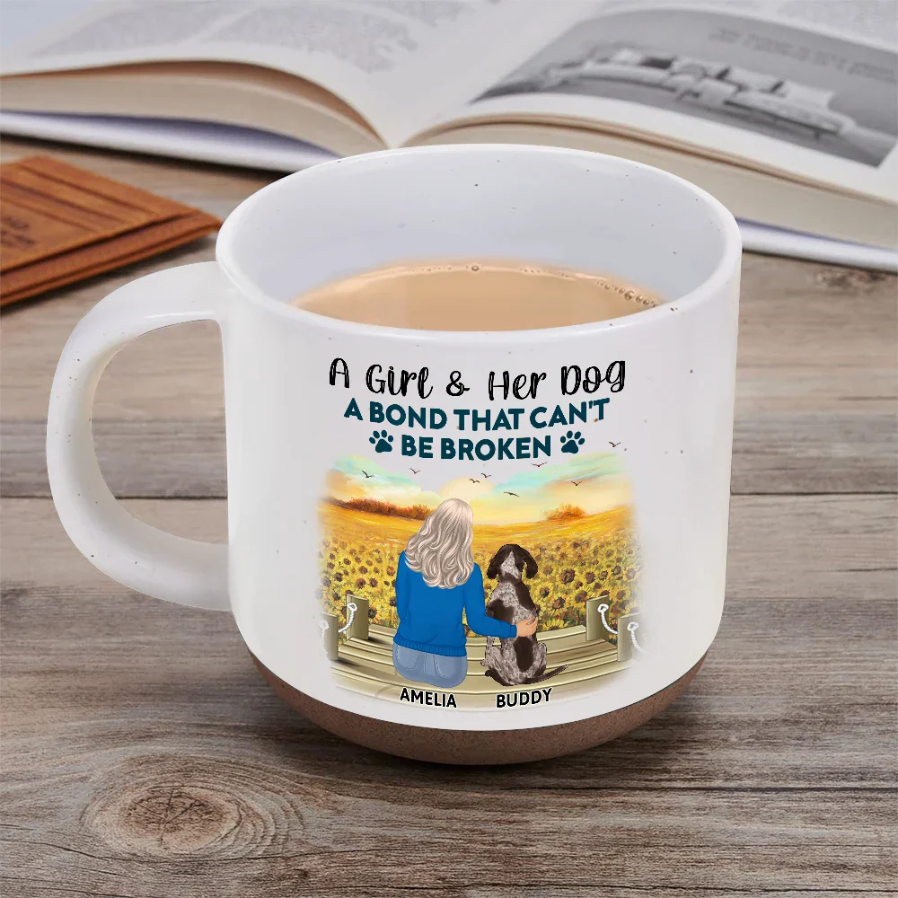 A Girl And Her Dog A Bond That Can't Be Broken - Personalized Pottery Mug - Image 5