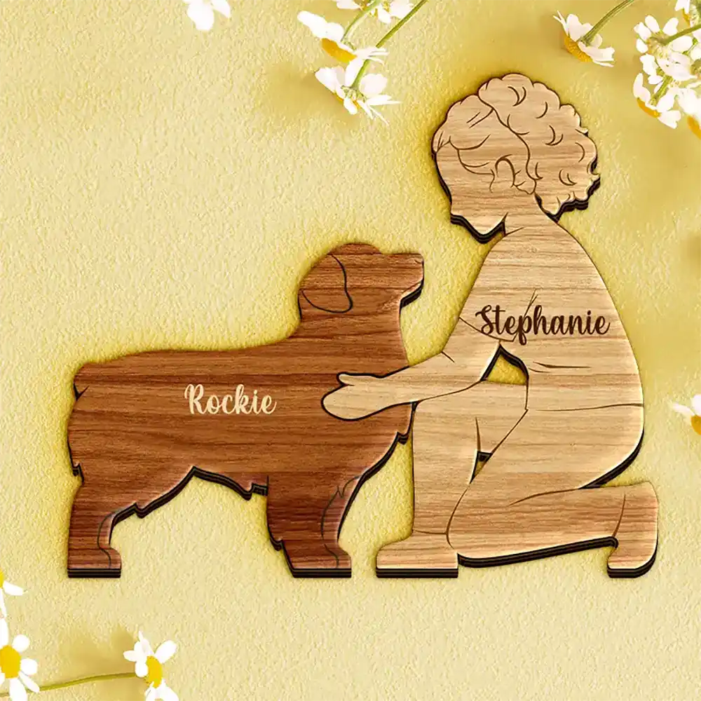 A Girl And Her Dog A Bond That Can't Be Broken - Personalized Wooden Dog Sculpture - Image 7