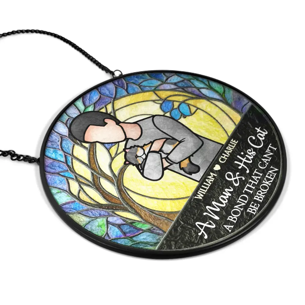 A Girl And Her Dog A Bond That Can't Be Broken Woman Man Hug Pet - Personalized Stained Glass Window Hanging Suncatcher - Image 2