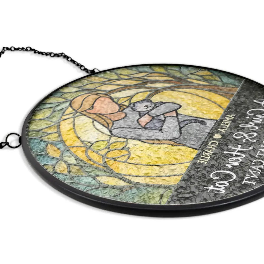 A Girl And Her Dog A Bond That Can't Be Broken Woman Man Hug Pet - Personalized Stained Glass Window Hanging Suncatcher - Image 5