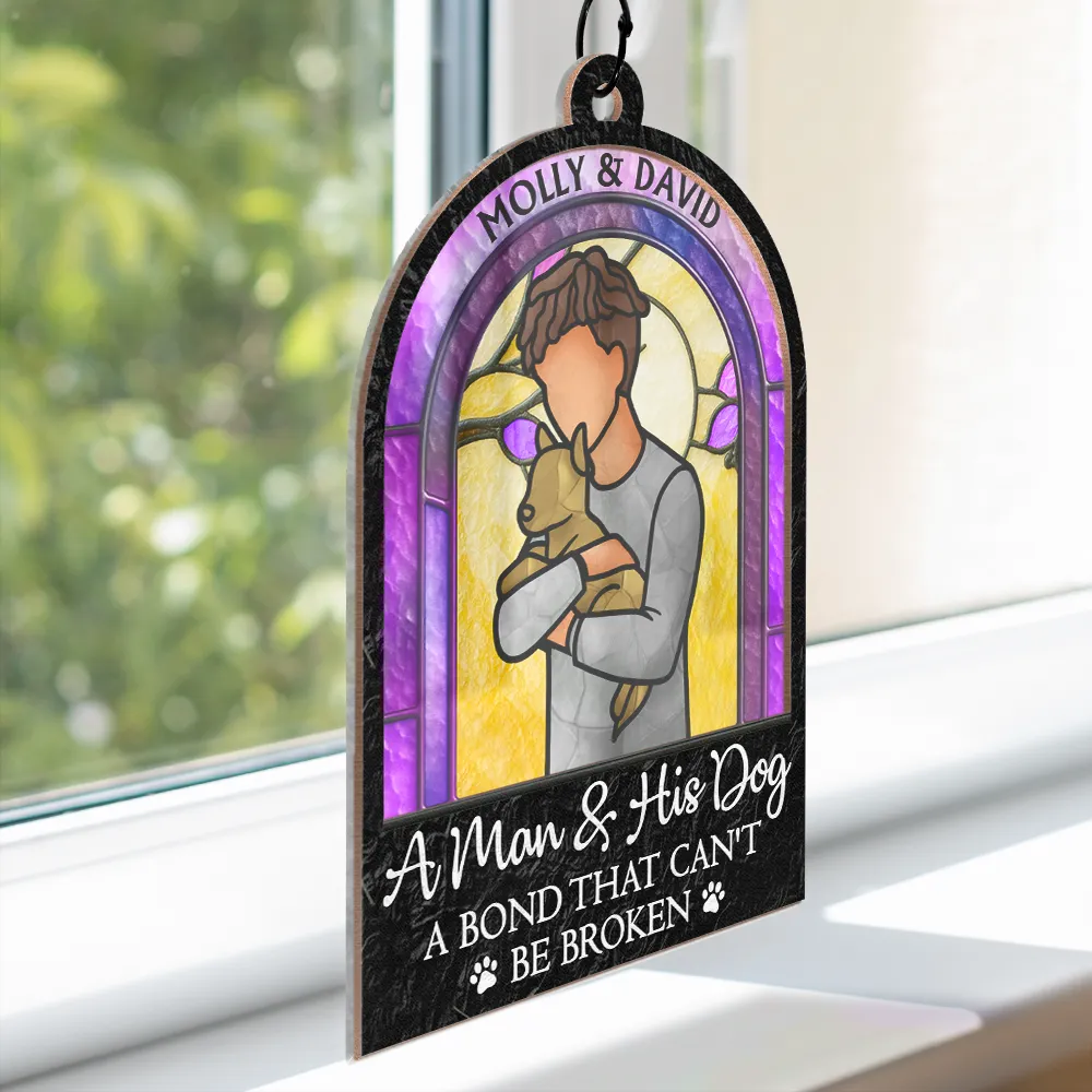 A Girl And Her Dog A Bond That Can't Be Broken Woman Man Hug Pet - Personalized Window Hanging Suncatcher Ornament - Image 3