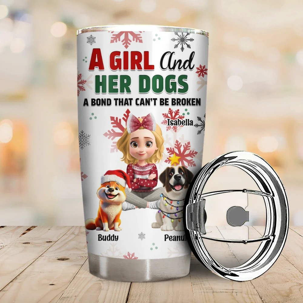 A Girl And Her Dog Christmas - Personalized Tumbler - Image 2
