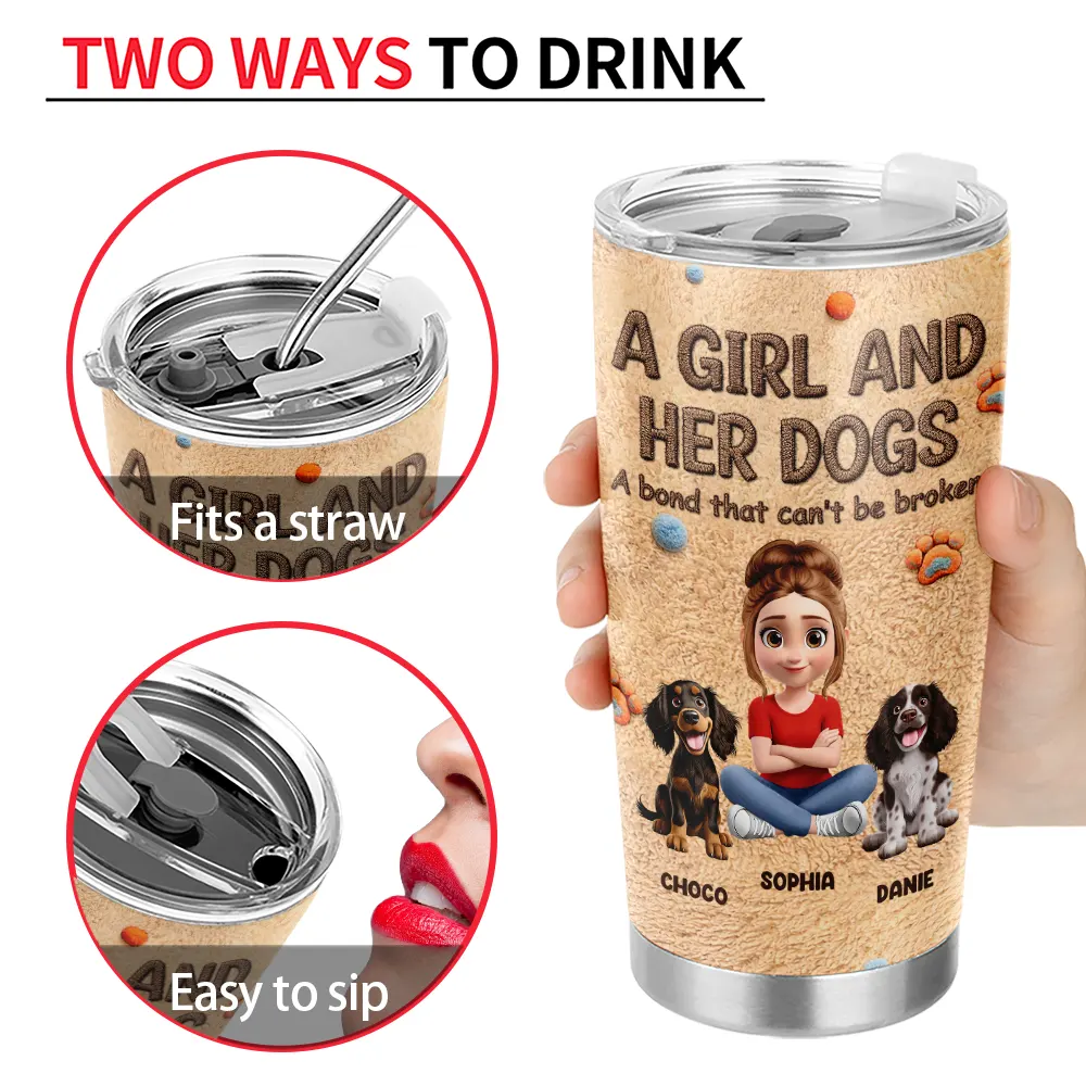 A Girl And Her Dog Embroidery Effect - Personalized Tumbler - Image 4