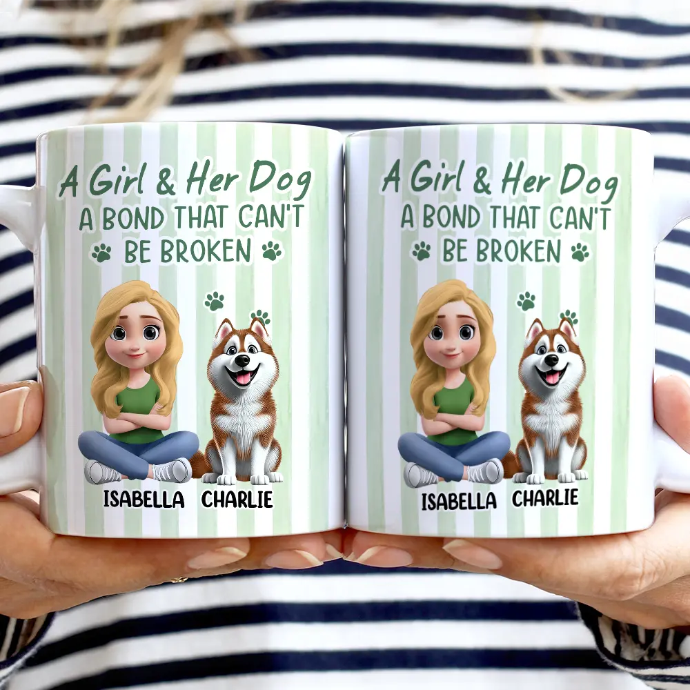 A Girl And Her Dog Stripe Colors - Personalized White Edge-to-Edge Mug - Image 2