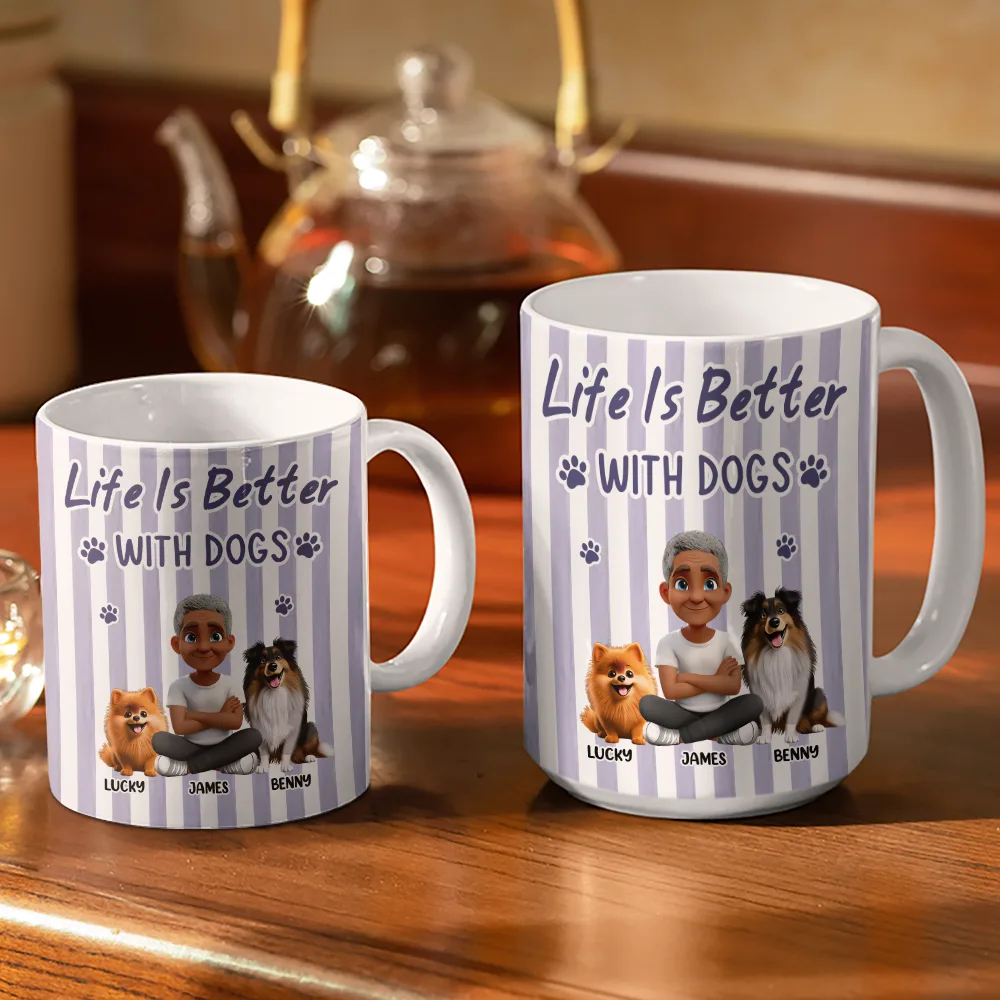 A Girl And Her Dog Stripe Colors - Personalized White Edge-to-Edge Mug - Image 3