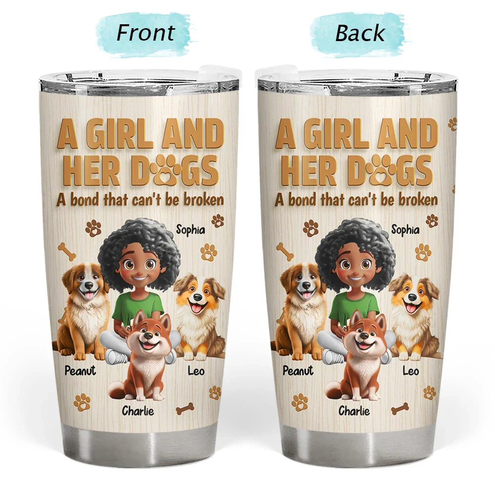 A Girl And Her Dog Wooden 3D Effect - Personalized Tumbler - Image 3
