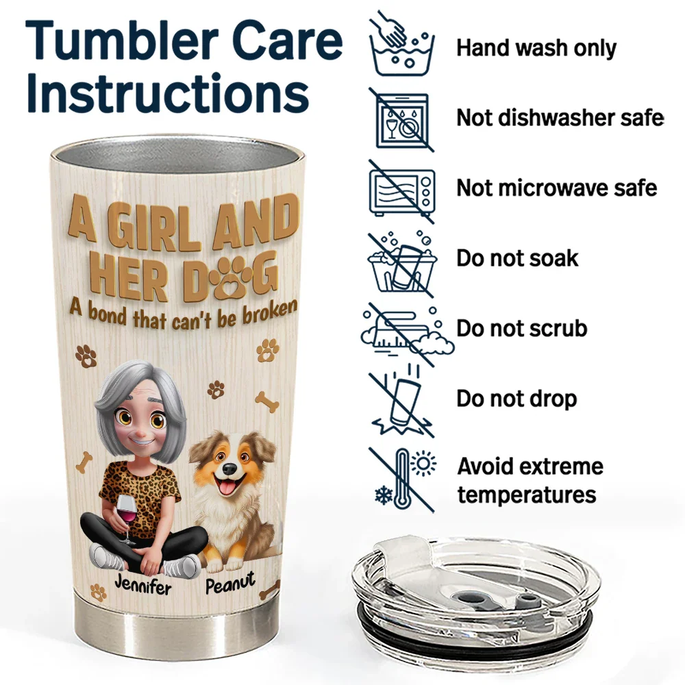 A Girl And Her Dog Wooden 3D Effect - Personalized Tumbler - Image 5