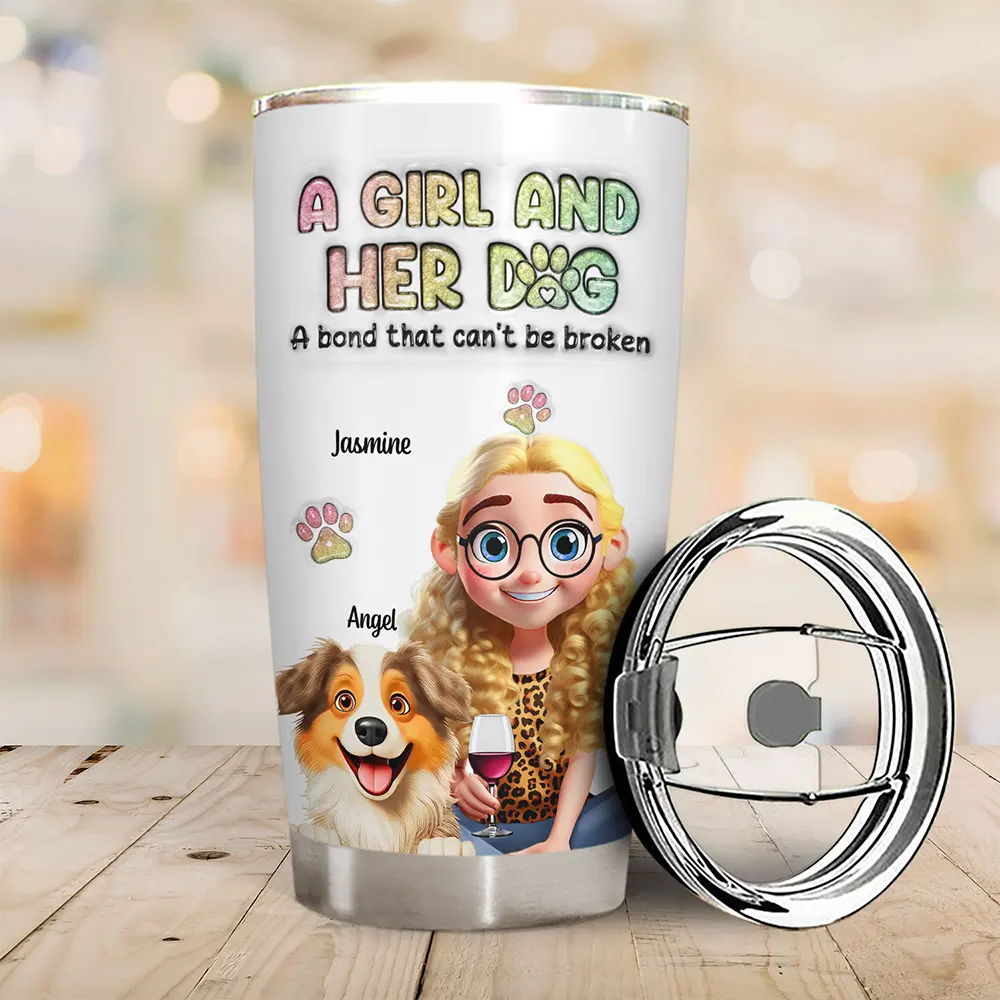 A Girl And Her Dogs 3D Effect - 3D Inflated Effect Printed, Personalized Tumbler - Image 2