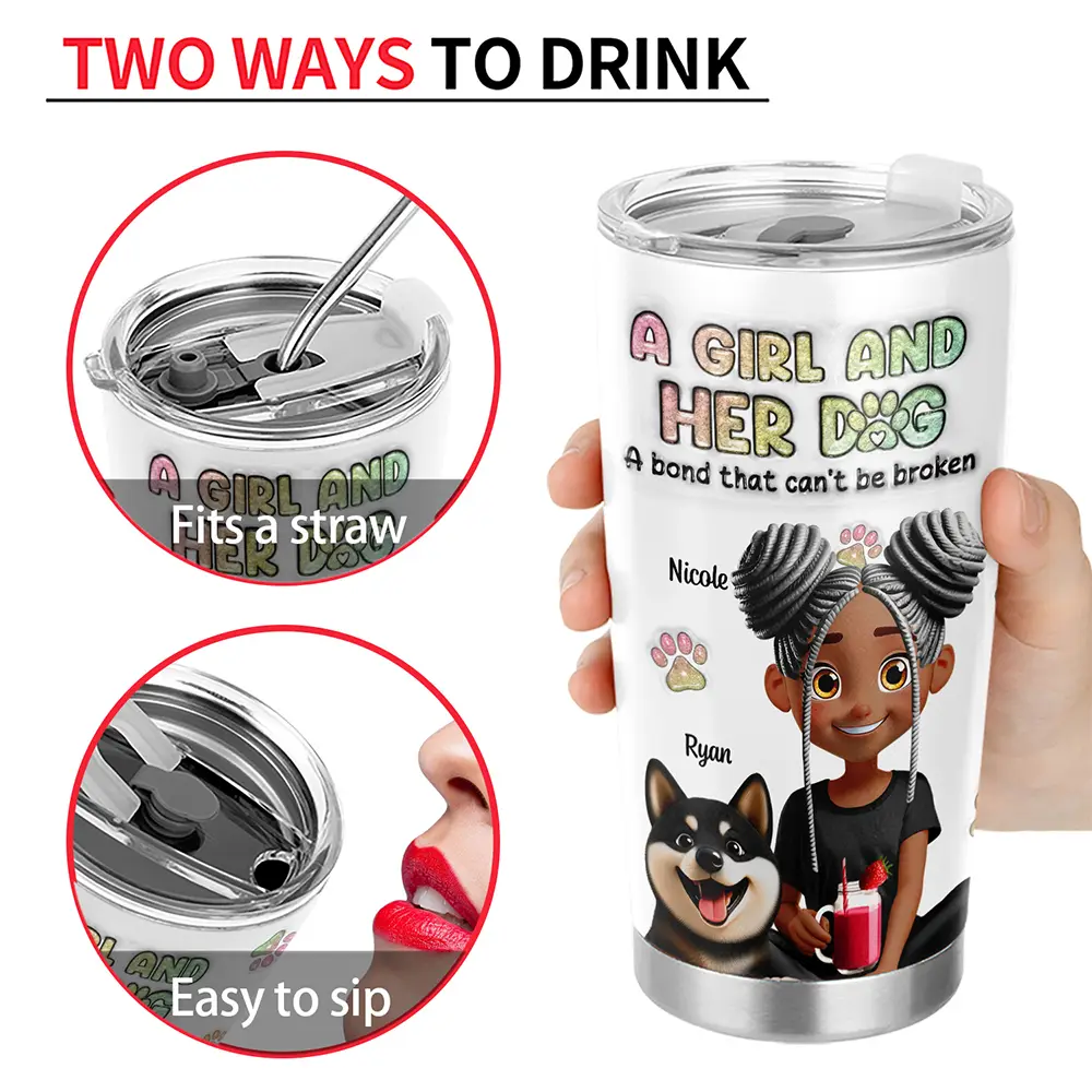 A Girl And Her Dogs 3D Effect - 3D Inflated Effect Printed, Personalized Tumbler - Image 4