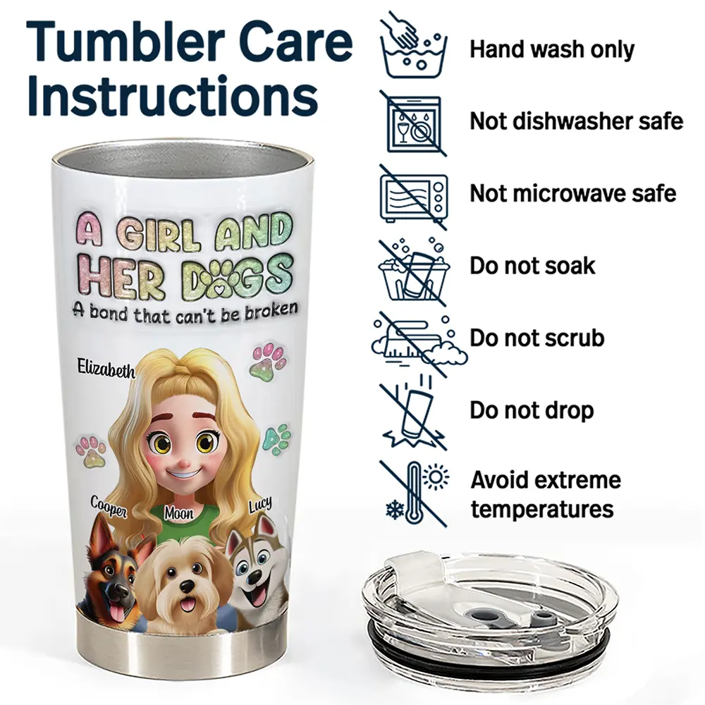 A Girl And Her Dogs 3D Effect - 3D Inflated Effect Printed, Personalized Tumbler - Image 5